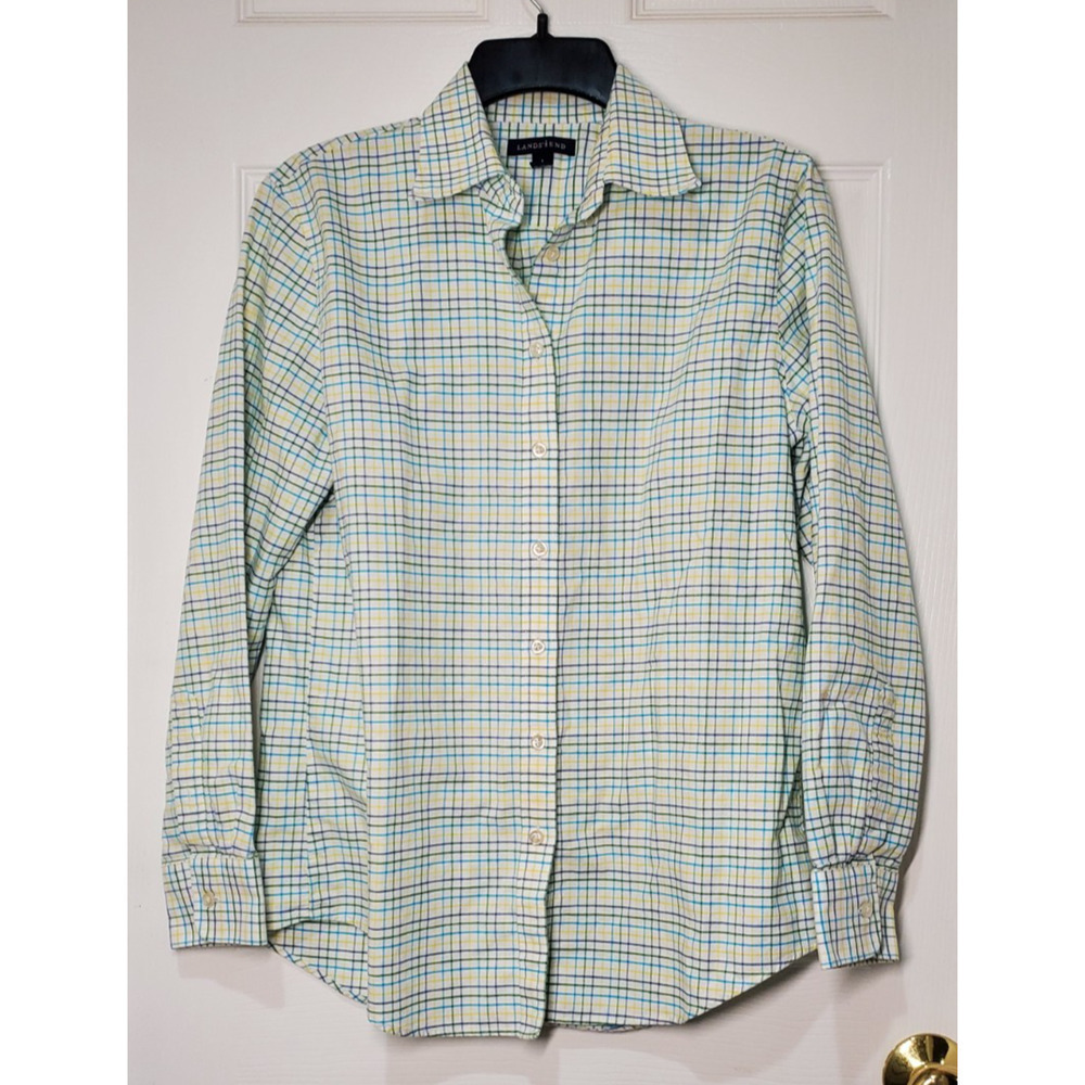 Lands’ End Men’s Button Down Shirt Small S 100% Cotton Plaid Check Long Sleeve